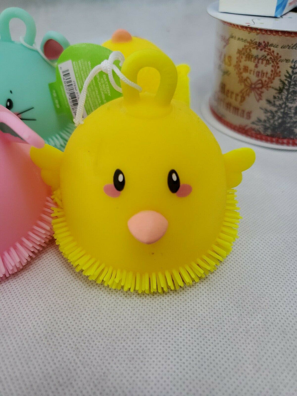 HAPPY GO FLUFFY Puffer Balls with Loop Glowing Bunny Chick Elasticity Ball LOT 6