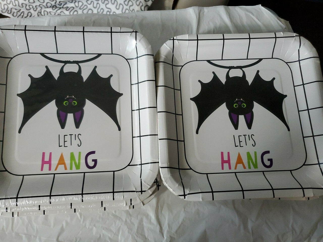BLACK BATS HALLOWEEN Party Supplies 9" Square DINNER PLATES 6 packs of 8 pc