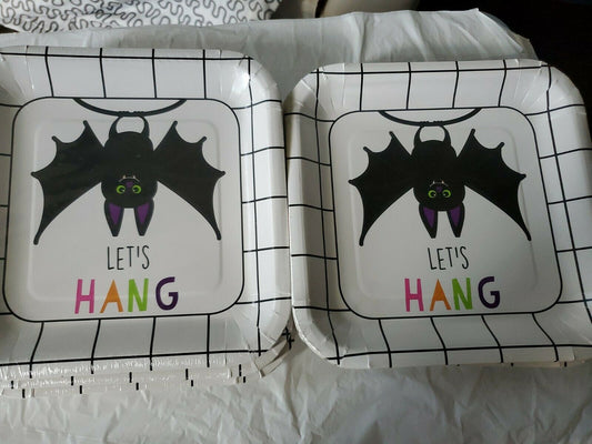 BLACK BATS HALLOWEEN Party Supplies 9" Square DINNER PLATES 6 packs of 8 pc