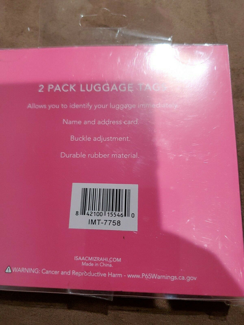 Isaac Mizrahi 2-Pack Luggage Tags Pink Red Polka Dot Print Durable Rubber