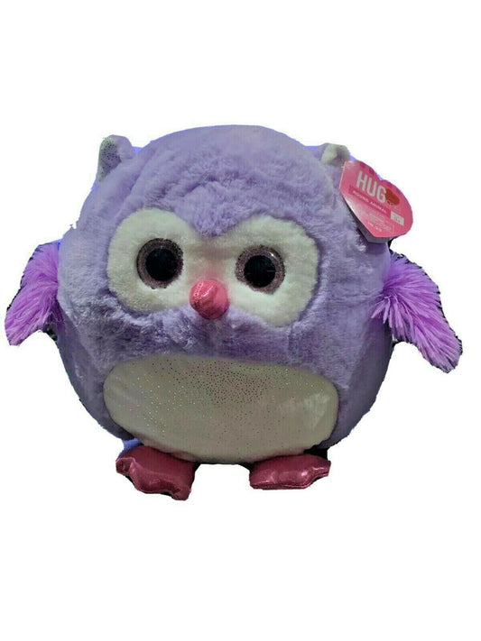HUG ME Fluffy Owl ROUND Toy 12" purple white