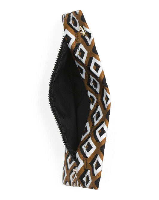 DIANE VON FURSTENBERG Printed Nylon Flat Zip Pouch Diamond Squares COCCOA