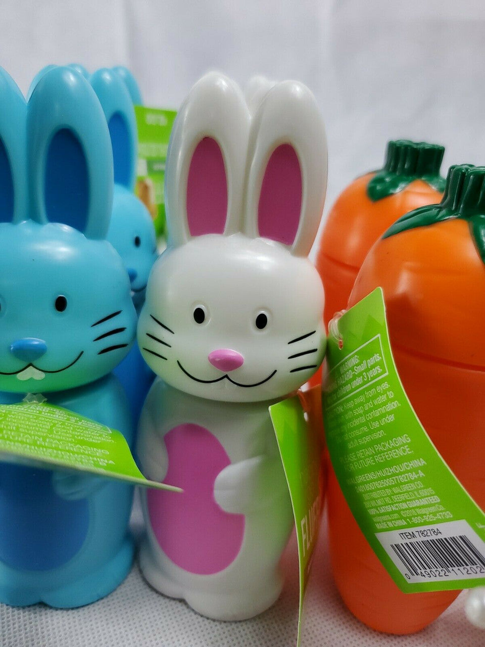 Easter Bubble Bottles Toy Lot of 8 Happy Go Fluffy Blue White Rabbit  Carrot