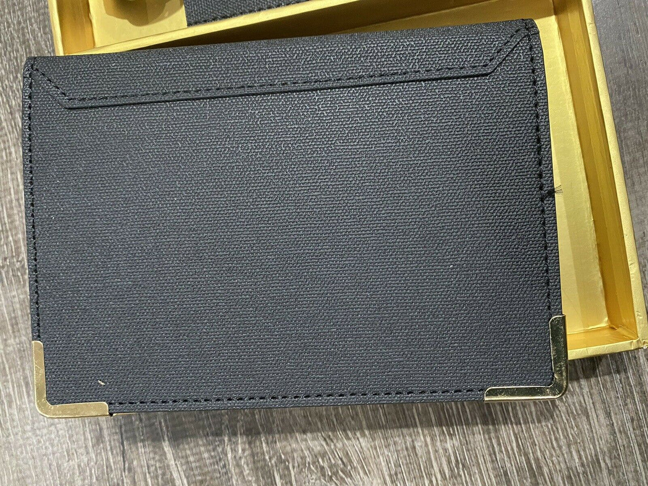 Eccolo Passport Cover Book  & Luggage Tag Set in box BLACK GOLD Great Quality