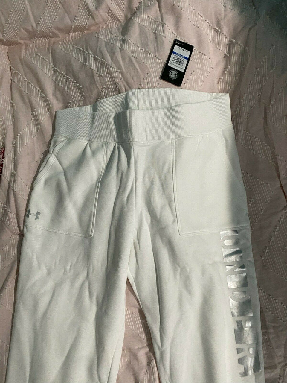 Under Armour women rival fleece pants joggers white silver XL