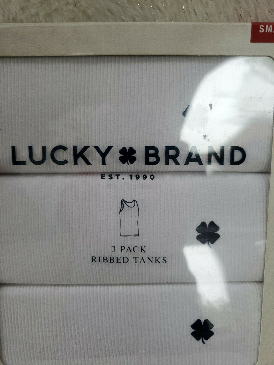 LUCKY BRAND Men's 3 Pack 100% Cotton Ribbed White Tanks Size S