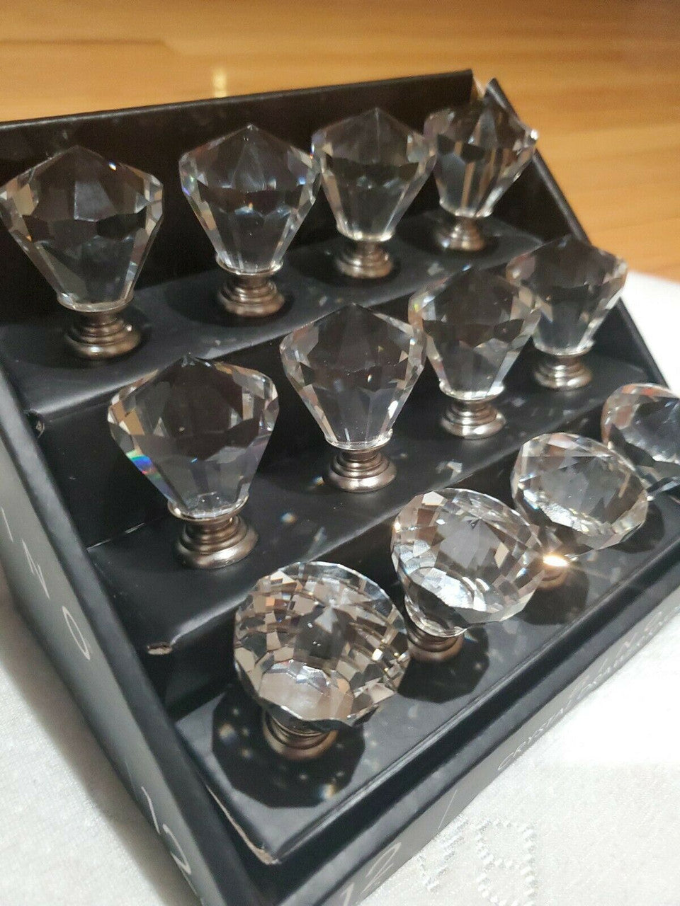 BINO Crystal BLing Cabinet Drawer Knobs Set of 12 Faceted Diamond Cut
