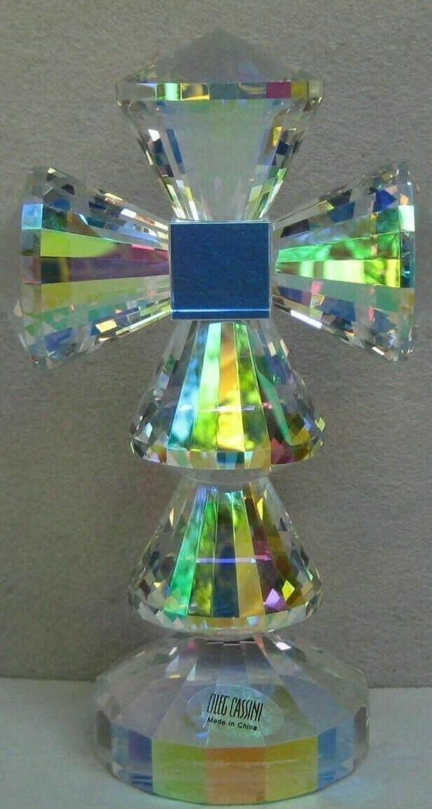 Oleg Cassini Gina Iridescent Hand Cut 5.5" Crystal Cross Elegant Figurine