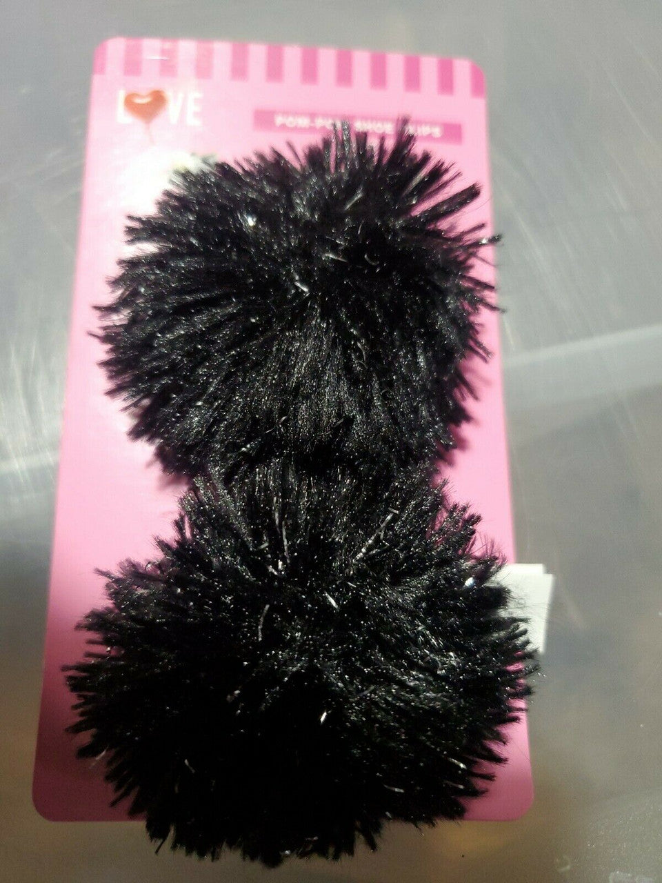 Love in the air Pom Pom Shoe Clips a Pair of Black Puffs Faux Fur