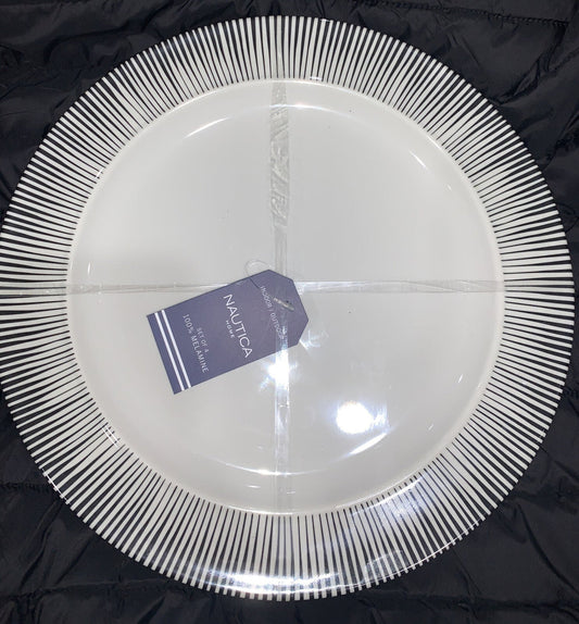 Nautica Home Set Of 4 White And Black Melamine 11” Plates