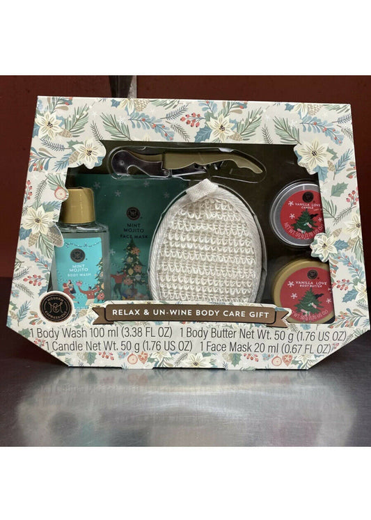 Relax & Un-Wine Body Care GiftSet~1 Body Butter~1) Candle~1)Face Mask~1)BodyWash