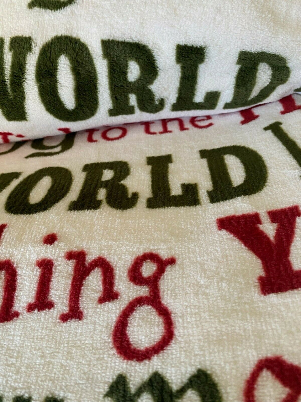 Holiday words soft fleece throw blanket, 50 x 70 inches, red green and white Christmas typography pattern by THRO Marlo Lorenz