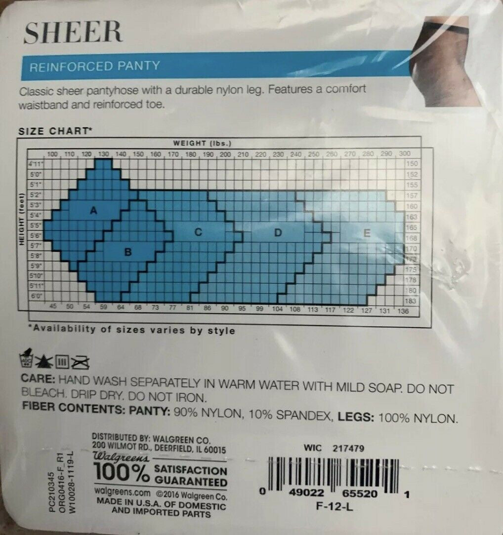 West Loop Sheer Pantyhose Suntan 1 Pair Reinforced Toe Classic Nylon Spandex Size D