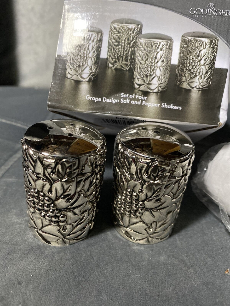 Godinger Salt and Pepper Shakers with Grape Design - Set of 4