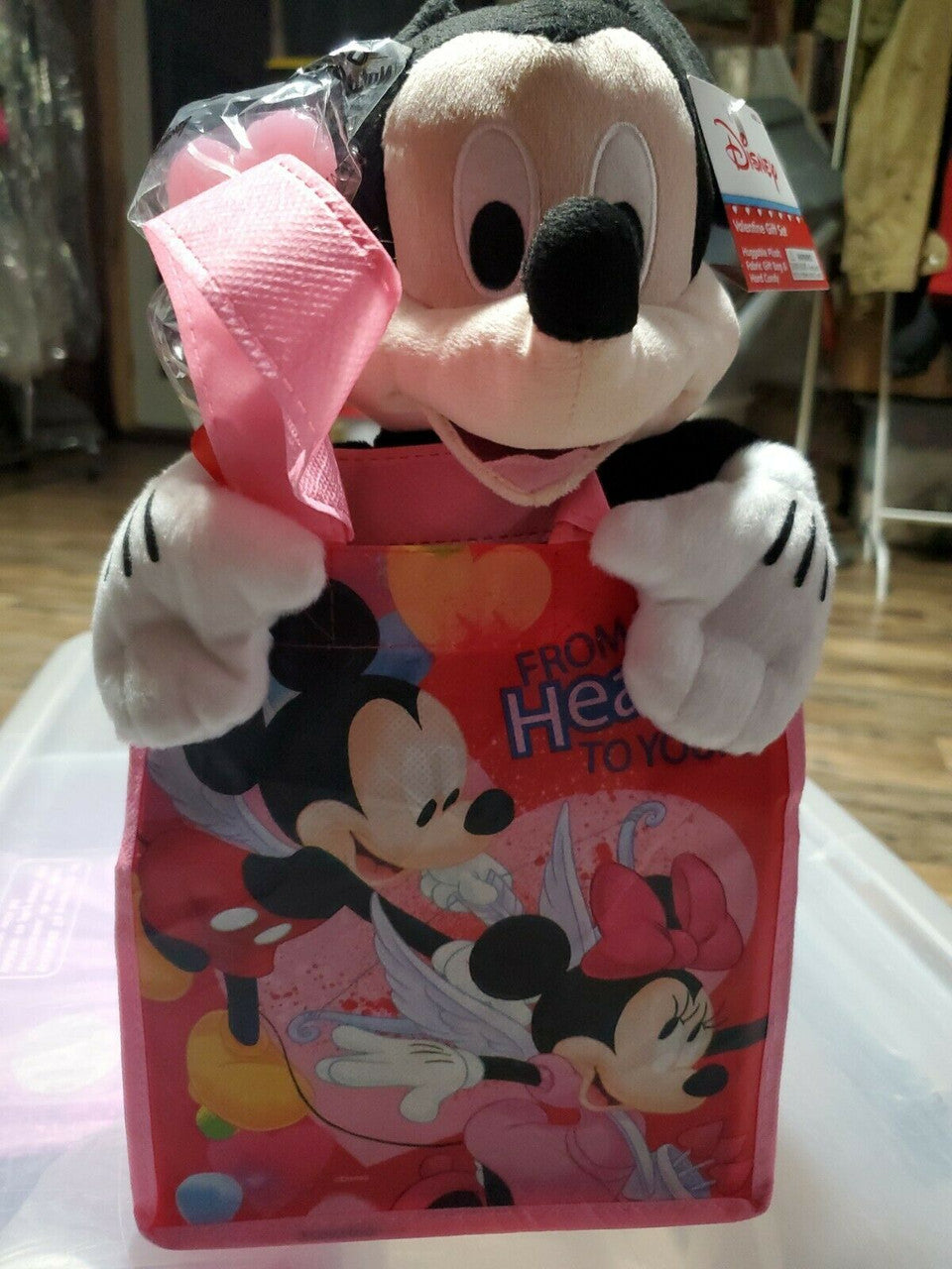 DISNEY Valentines Day Gift Set Mickey Mouse 12" Plush & Lollipop