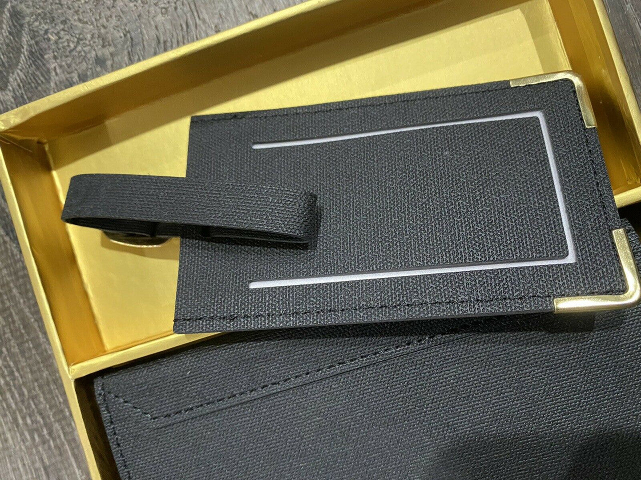 Eccolo Passport Cover Book  & Luggage Tag Set in box BLACK GOLD Great Quality