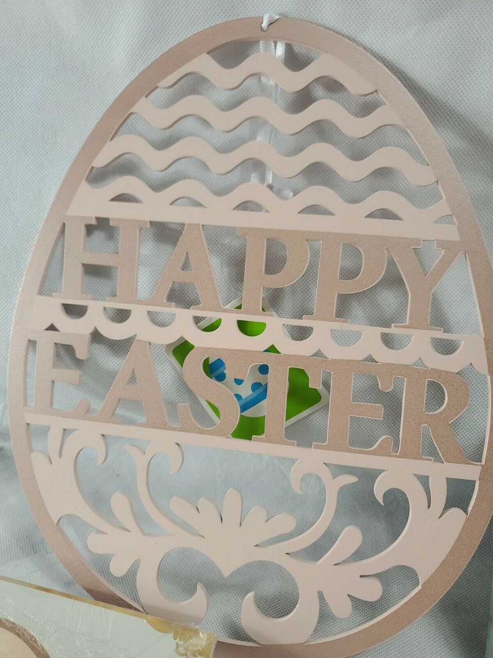Easter Decor Hanging Signs  Multi-Colored Bunny Egg Shape Lot of 6 decors