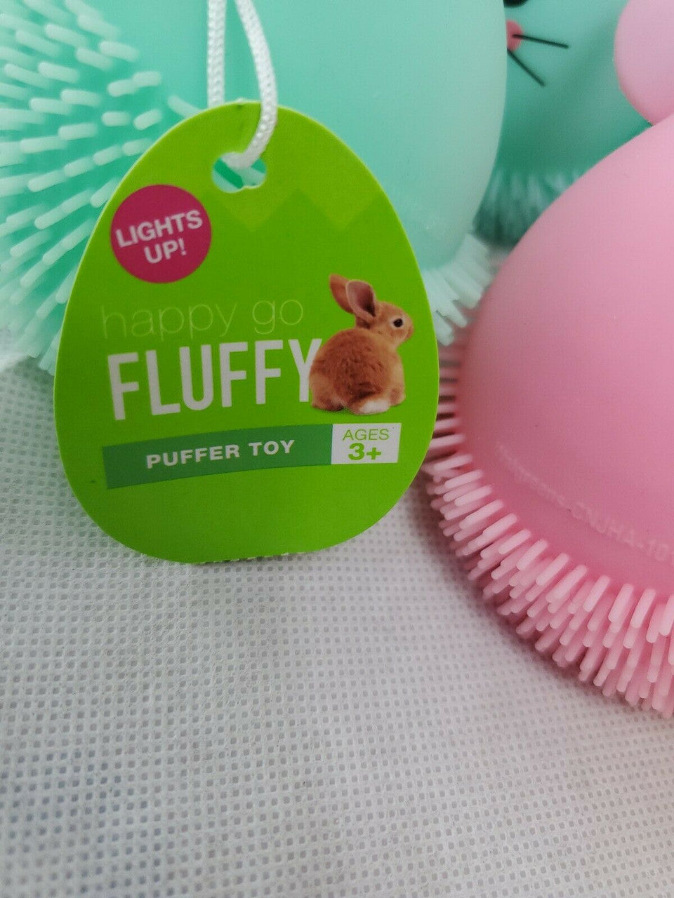 HAPPY GO FLUFFY Puffer Balls with Loop Glowing Bunny Chick Elasticity Ball LOT 6