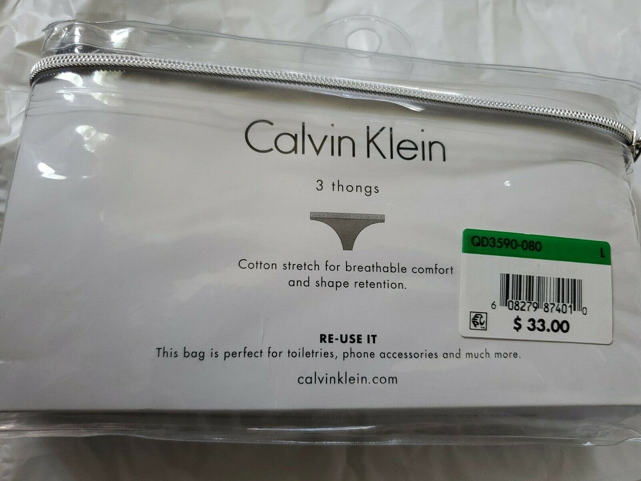 Calvin Klein Carousel Thong Panty 3 Pack   QD3590 Sz L