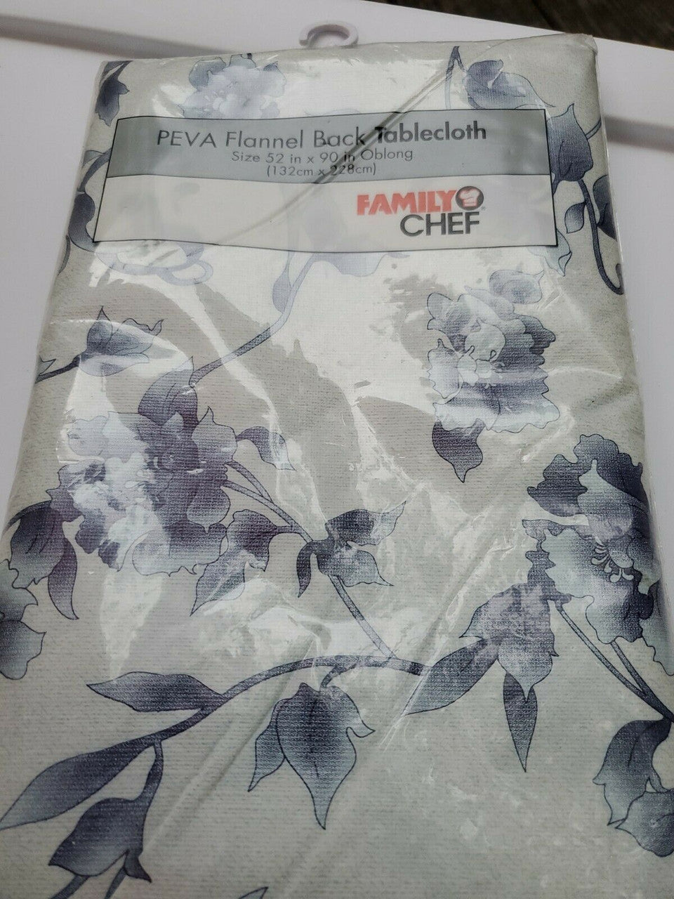 Family Chef Tablecloth PEVA Flannel Back 52" x  90” Blue Flowers