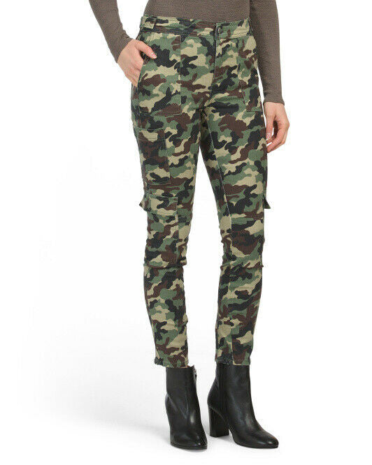 Blue Revival Anthropologie Teddy Cargo Zip Ankle Skinny Green Camo Pants Size 25