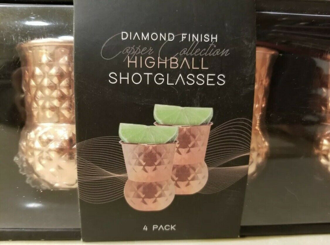 4 pack, Diamond Finished High Baller shot glass 4 oz, Gift Set Copper Collection