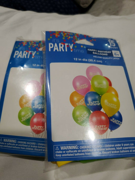 Walgreens Happy Birthday Color Assorted HELIUM QUALITY Balloons 12" 2 pack 30 pc