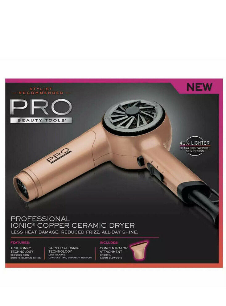 Pro Beauty Tools Professional Ionic Copper Ceramic Hair Dryer Salon Blowouts