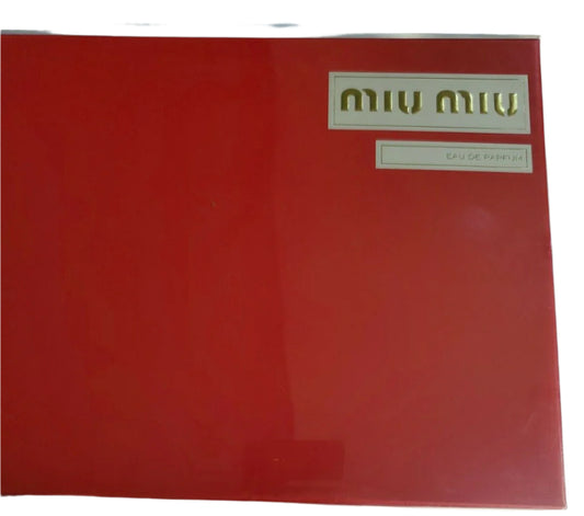 Miu Miu perfume and body lotion gift set with quilted turquoise bottle design and red packaging
