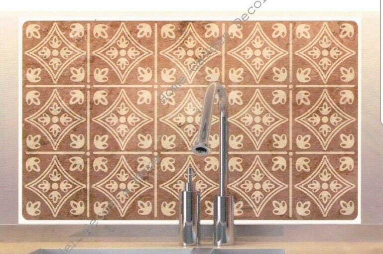 Brown Tile Backsplash Sticker Wall Art Decal Applique 17.7" x 29.5" Peel Stick