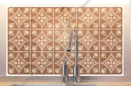 Brown Tile Backsplash Sticker Wall Art Decal Applique 17.7" x 29.5" Peel Stick