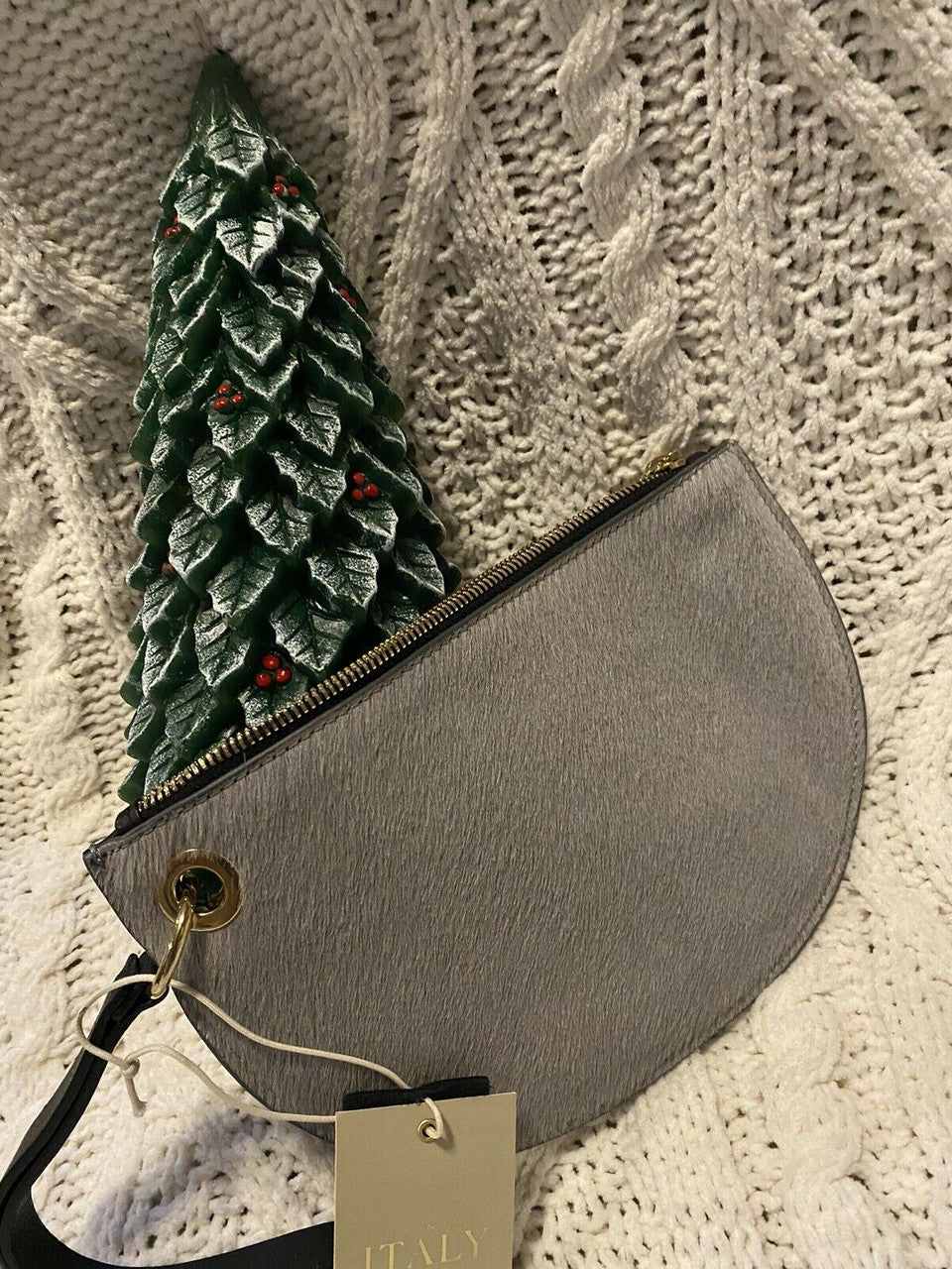 Punto Fibbia Genuine Leather Clutch Wallet Italy Light Gray