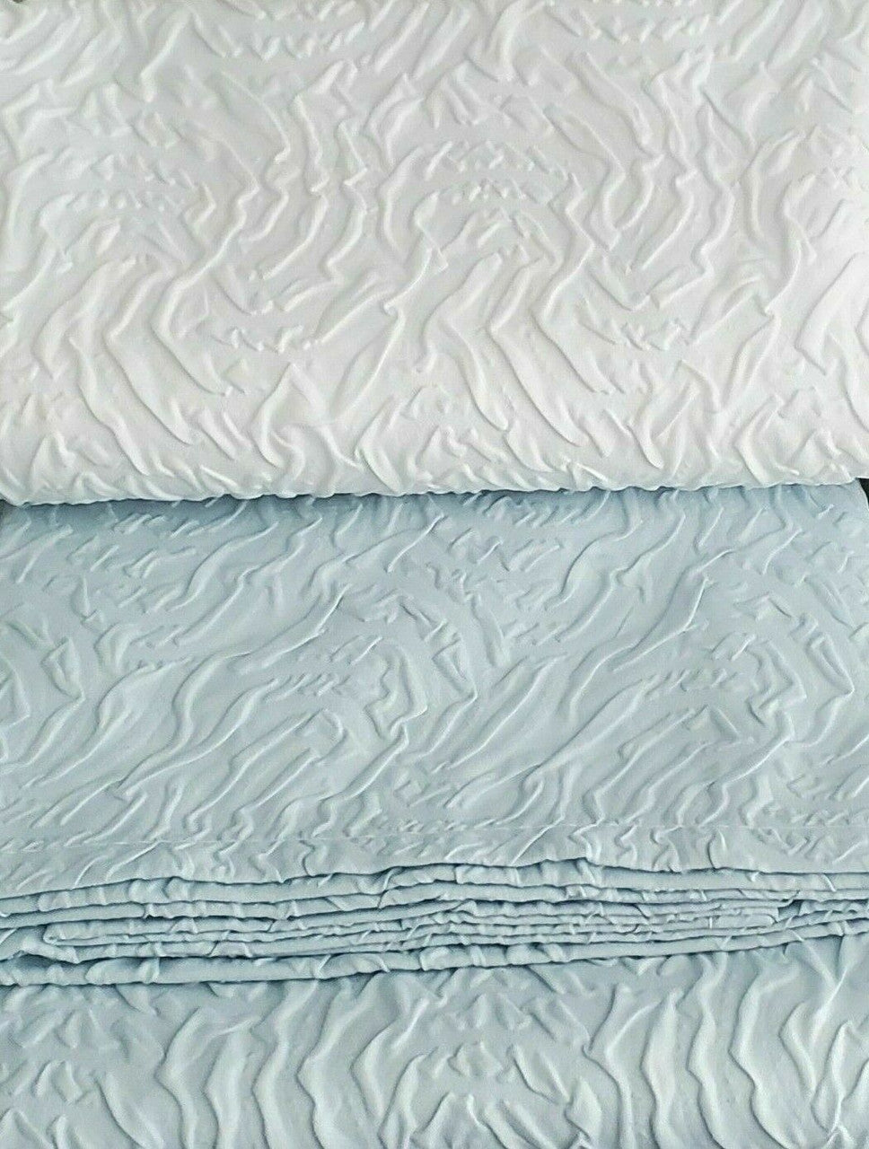 DKNY sculpted ombre shower curtain with white to blue gradient and cloud-like texture, size 72x72.