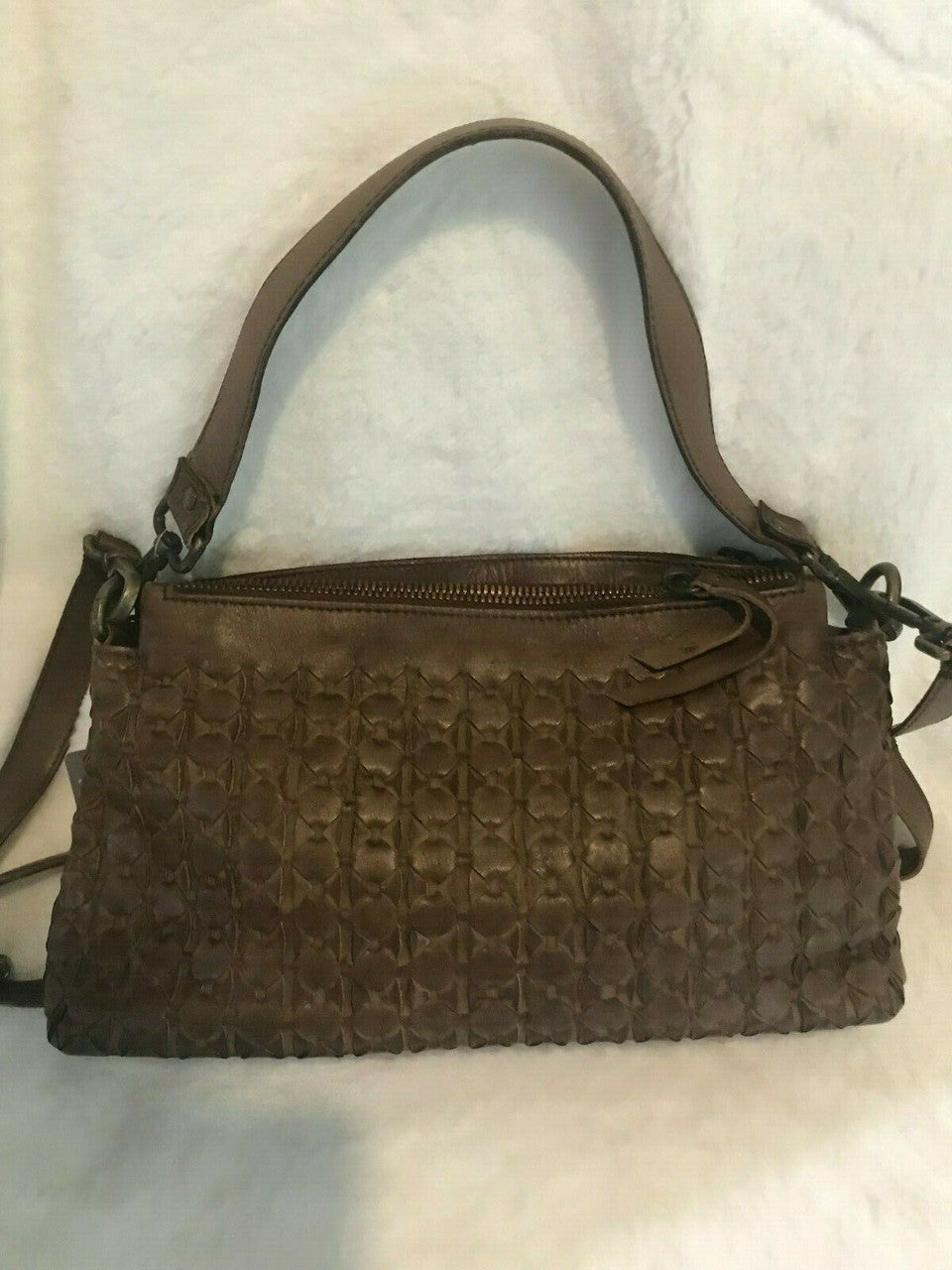 Valentina Woven Leather Hobo Made In Italy - Brown Real Leather