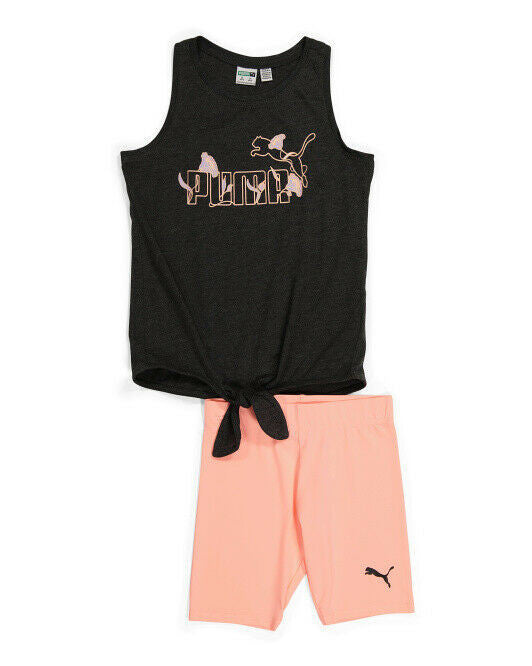 PUMA Little Girls 2pc Tank And Bike Short Set Size 6 pink black