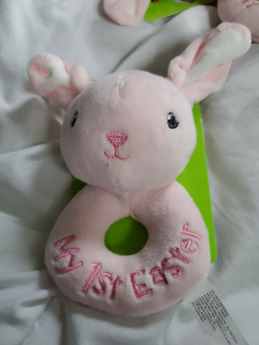 Happy Go Fluffy- "My First Easter" Soft Baby Rattle Pink