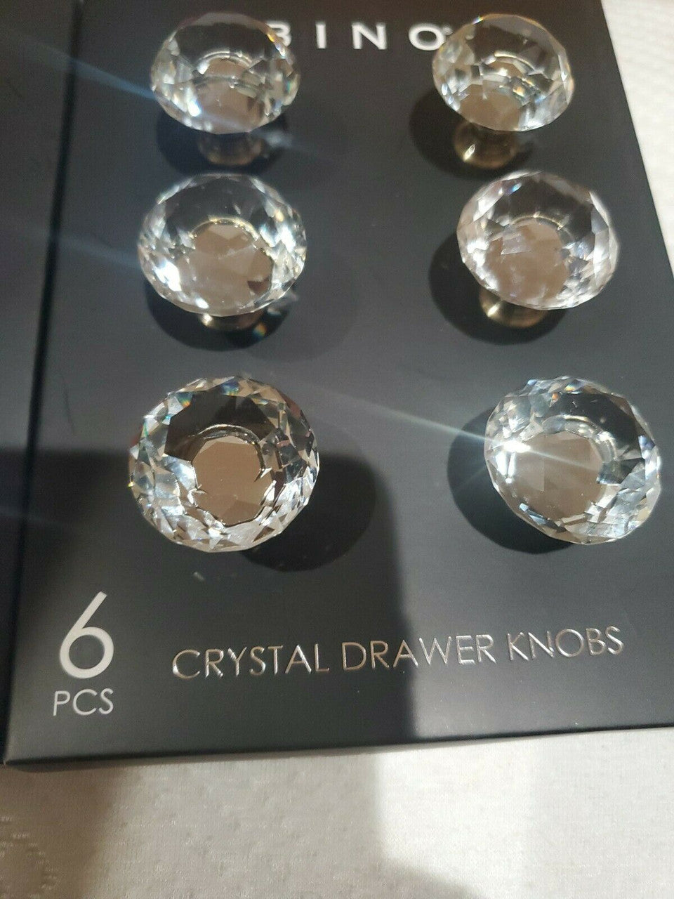 BINO Mirrored Crystal Glass ROUND Set of 12 Drawer Knobs Set of 6 Lot Of 2