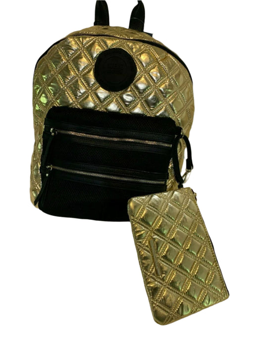Steve Madden BPREP gold quilted backpack with matching phone holder and black straps