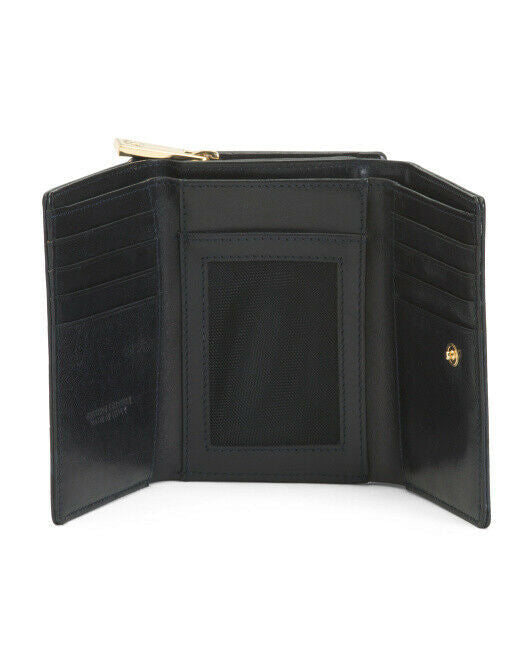 VALENTINA Italy Genuine Leather Pebbled Wallet BLACK  approx 5" x 3.5"