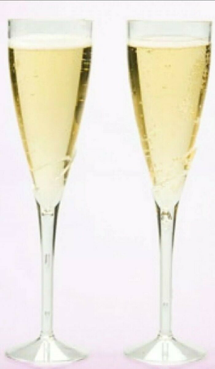 2 Plastic CHAMPAGNE FLUTES 9" Tall & Skinny wedding FLUTE glasses TOAST Glass