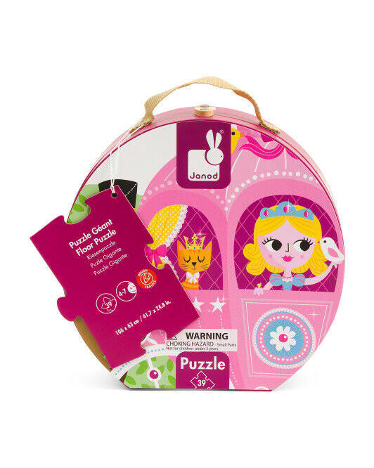 Janod Princess Coach Giant Floor Puzzle 39 pc Storage Tote 3+ activity set