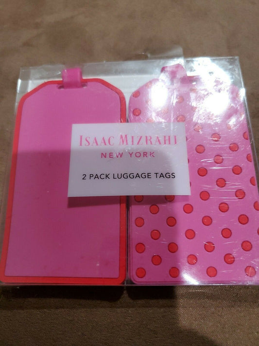 Isaac Mizrahi 2-Pack Luggage Tags Pink Red Polka Dot Print Durable Rubber