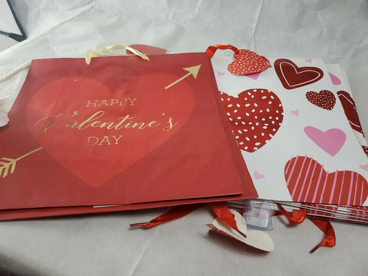 Valentine's Day Gift Bags Hearts 12x12 in Lot Of 14 Bags Assorted