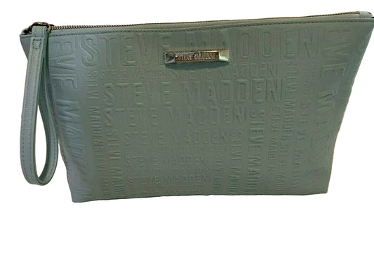 Steve Madden Monogram Light Blue Cosmetic Bag Travel Pouch Wristlet 12 x 8