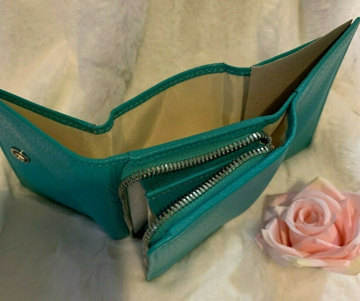 VALENTINA Italy Genuine Leather Pebbled Wallet Aqua approx 5" x 3.5"