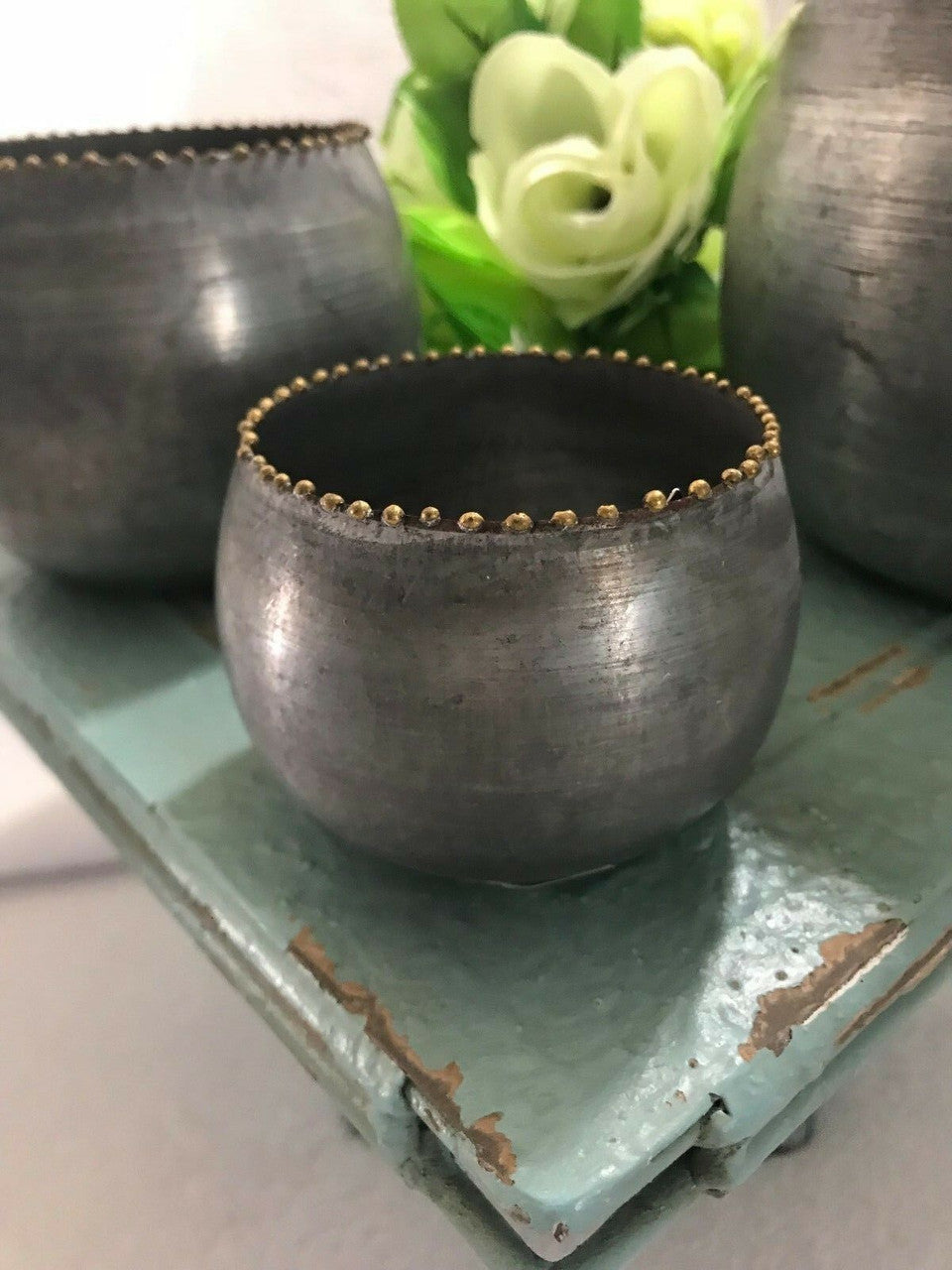 3pcs Round Metal Vases Centerpiece Bohemian Planter Zinc Finish Rustic