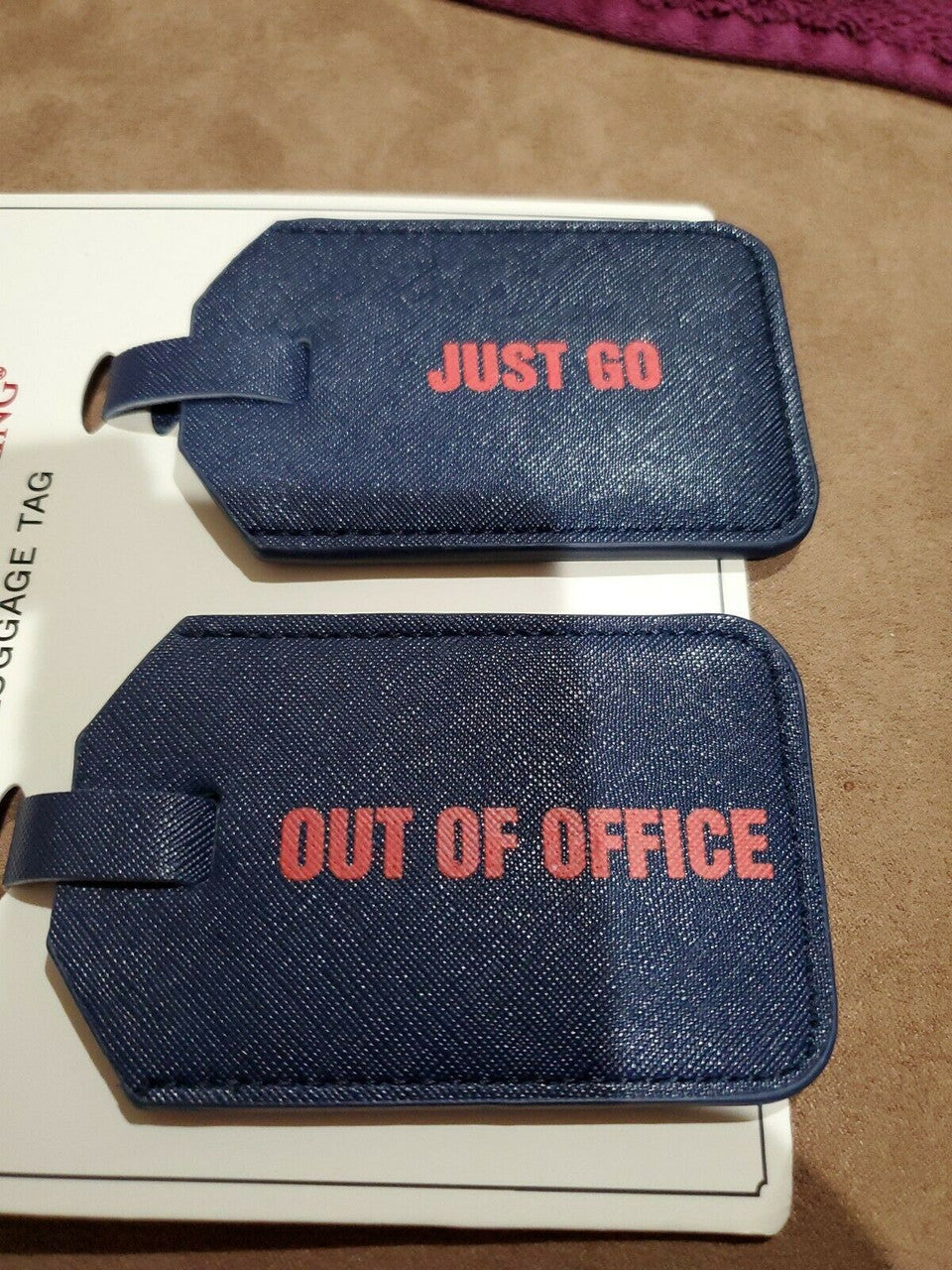 SPRAYCO OUT OF OFFICE JUST GO THEME LUGGAGE TAGS PAIR