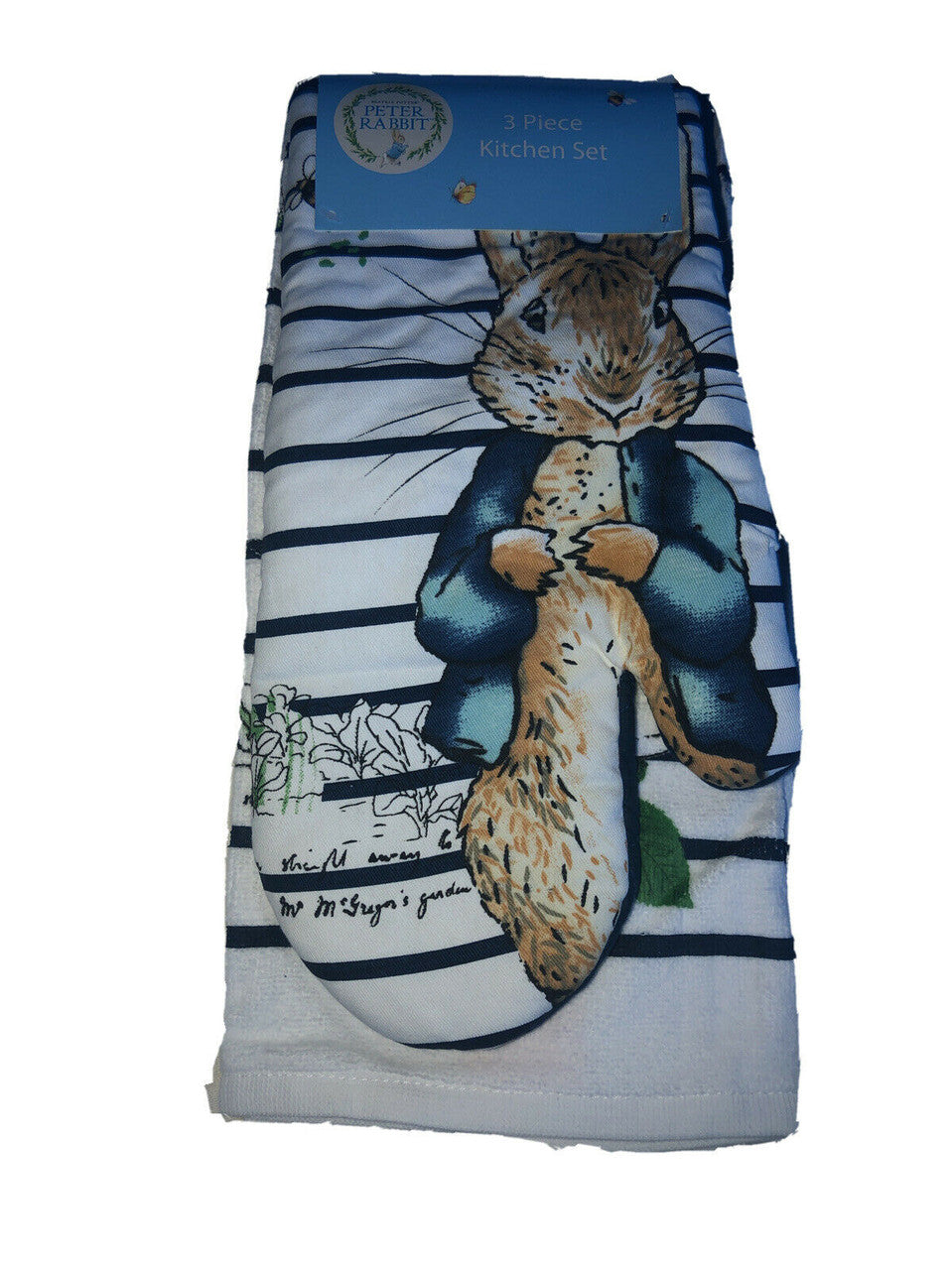 Beatrix Potter Peter Rabbit 3 Pc Set of 2 Kitchen Towels & 1 Oven Mitt Cotton