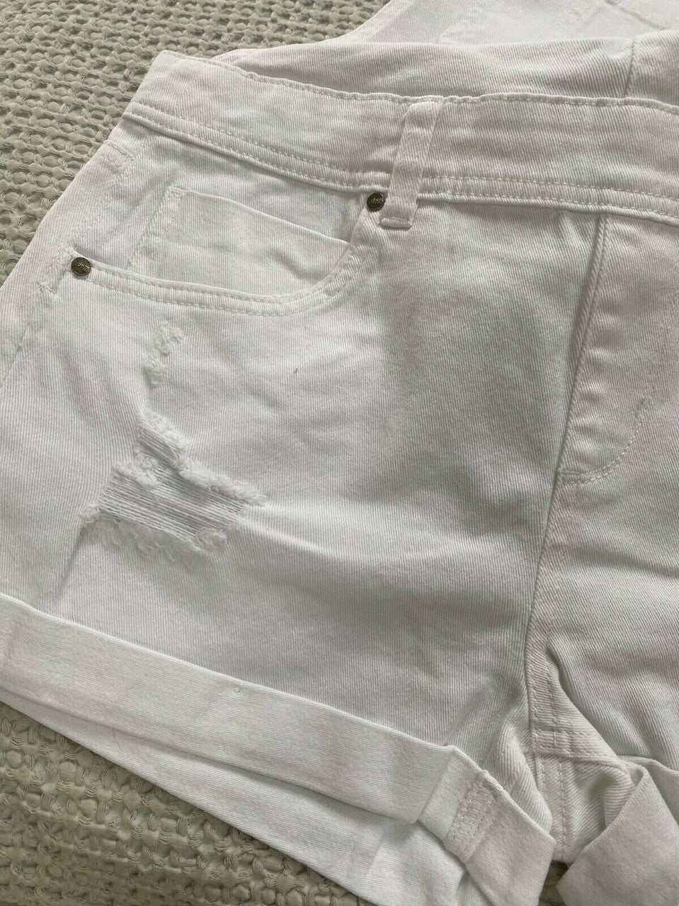 DOLLHOUSE Juniors Shortalls WHITE Distressed 9 11  jeans cotton spandex