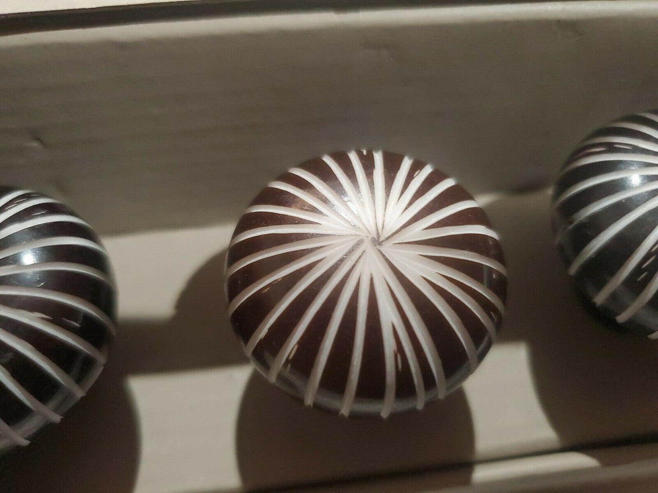 CASA DECOR 8 NEW ART CERAMIC  BLACK WITH WHITE LINES DRAWER PULLS VERY UNUSUAL 